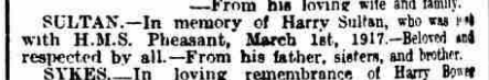 Harry Sultan: Remembering the Men of HMS Pheasant 1917 #LestWeForget