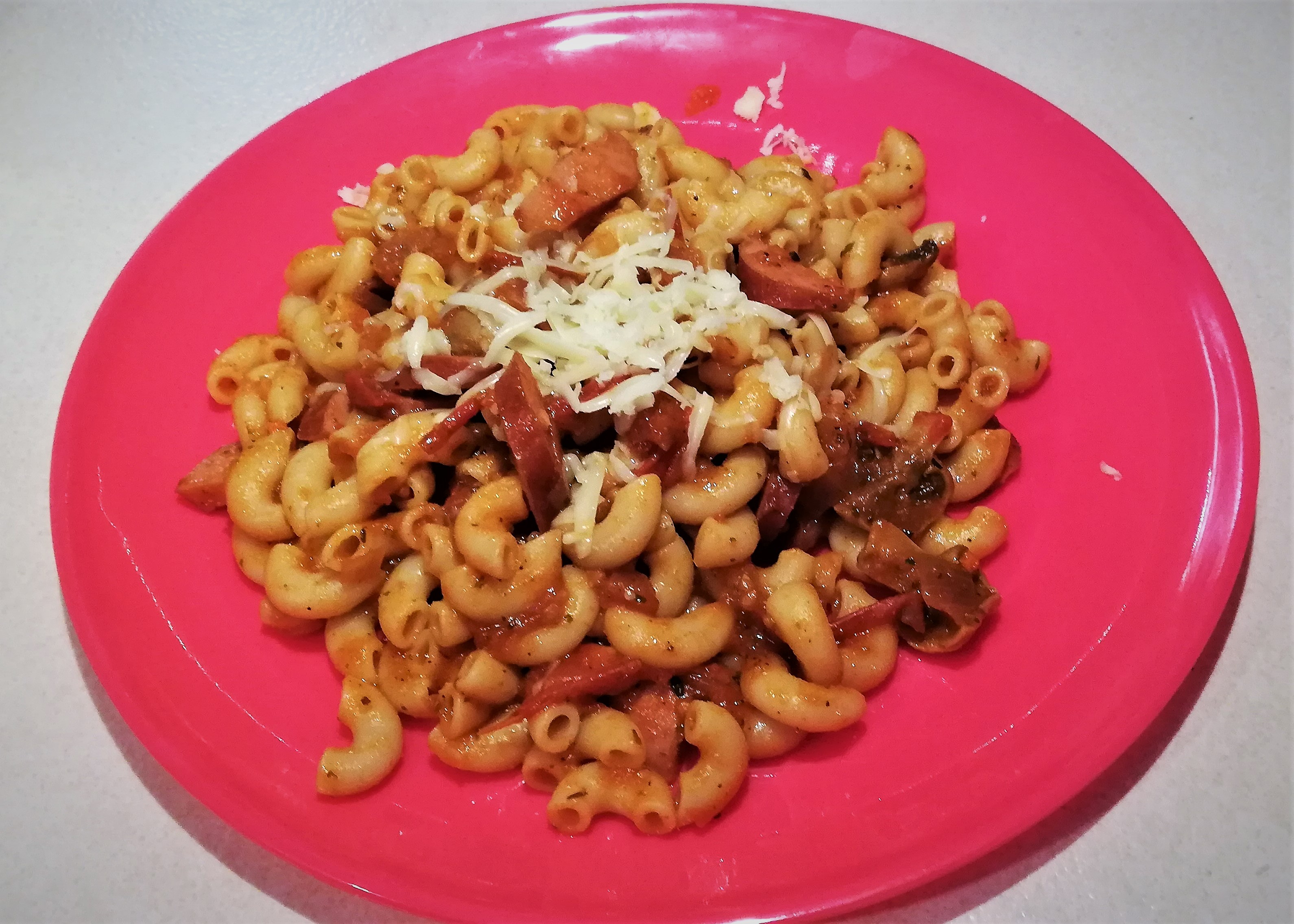 Helen’s “Motor Home” Cooking: Video and Recipe for Pasta with Smoked Sausage and Tomato Sauce.