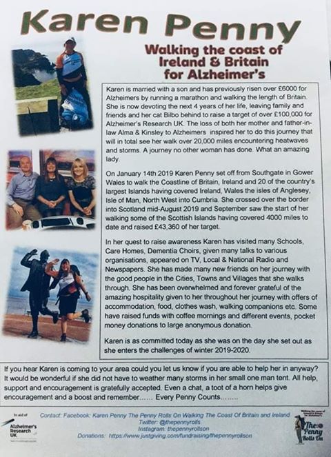 Karen Penny Walking the Coasts for Alzheimers Research