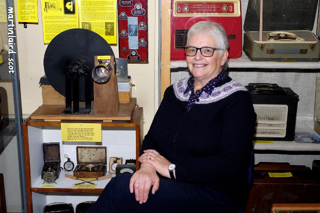 Kim Foden in the Orkney Wireless Museum with her model of the televisor