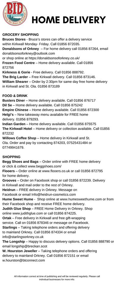 Kirkwall Local Deliveries: #COVID-19 #Coronavirus