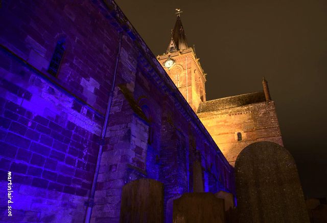 St Magnus Cathedral lit up for Human Rights Day in December 2020