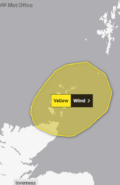 Yellow Warning: Increasingly windy tonight, especially for Orkney. Rain clearing to showers.