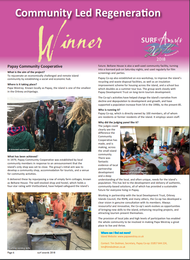 “The SURF Awards represent a way in which communities across Scotland can examine their journey and achievements” 