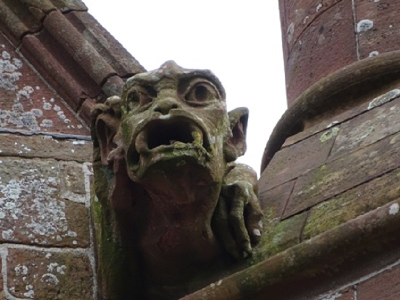 a gaping gargoyle at the top of St Magnus Cathedral Kirkwall