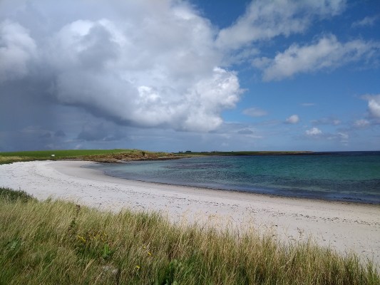 white sands and blue seas and skies in Stronsay