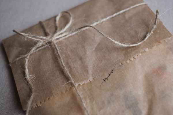 retro style parcel tied with string