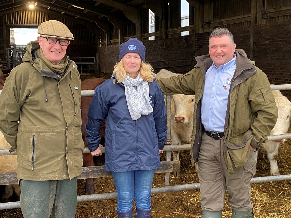 David Leggat, RSABI Trustee, Carol McLaren, RSABI Chief Executive and former Royal Marine Major Hugh Jones, IED Training Solutions pictured at a farm