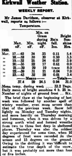 The Orkney Snows of March 1930