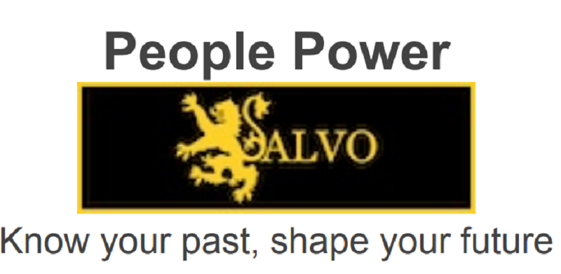 Logo for Alvo with a rampant lion forming the S. With the words People Power, Know your past shape your future
