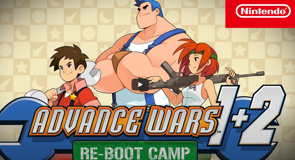 three of the main characters and the title screen for Advance Wars 1 and 2