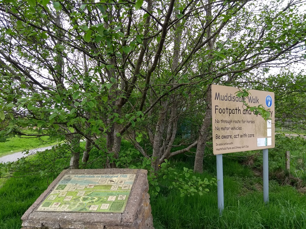 The entrance to the walk at Muddiesdale with sipaly board explaining the route and what you might see