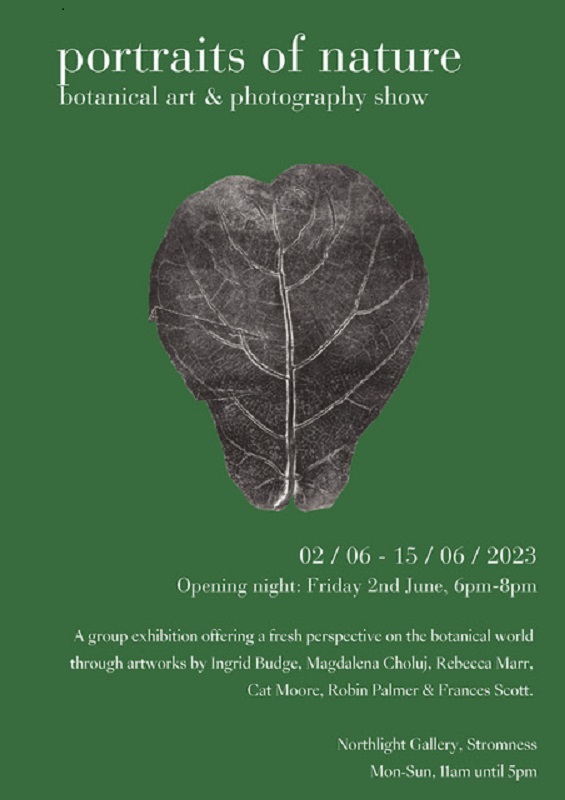 a large veined leaf with the exhibition details