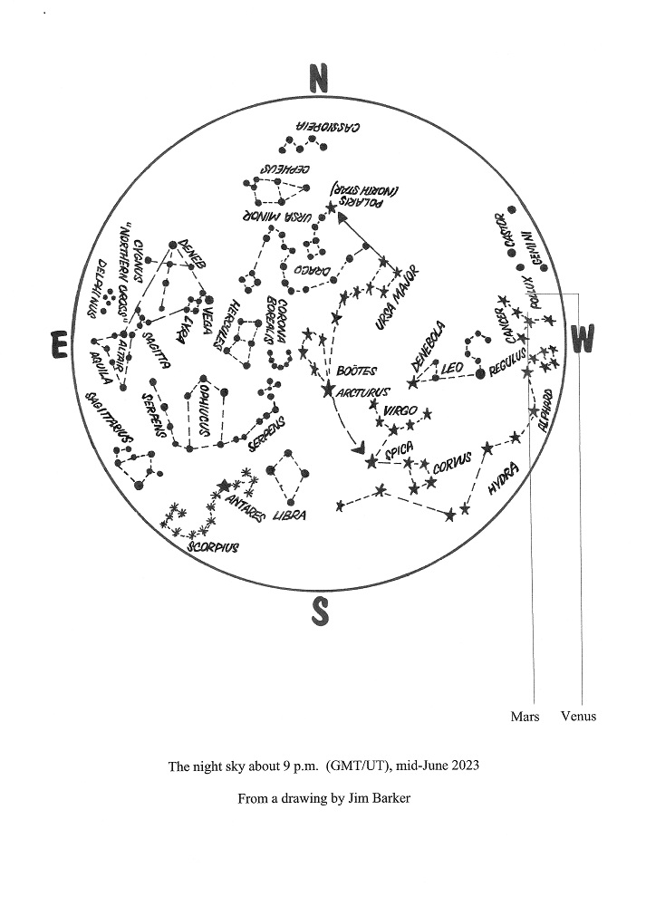 map of the night sky for JUne 2023