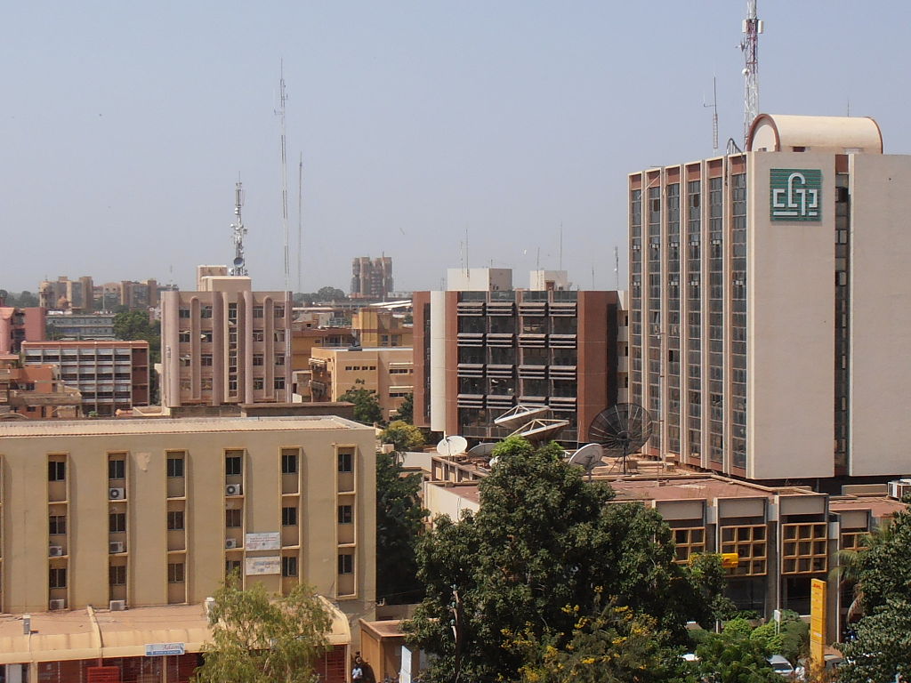 the city scape of Ouagadougou with lots of high rise block type buildings