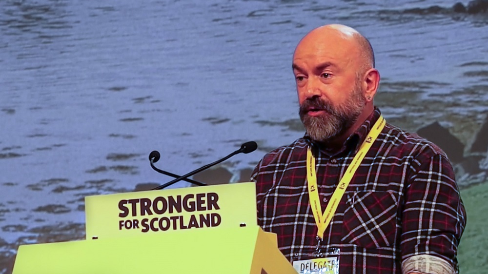 Robert Leslie speaking at the SNP Conference in Aberdeen