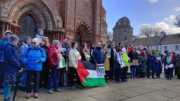people lined up at the protest