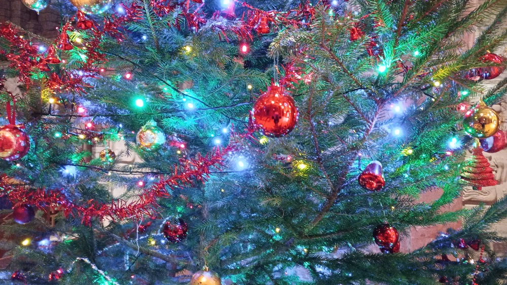 the baubles on the Christmas tree in St Magnus Cathedral
