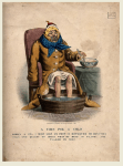 old illustration of a man with his head wrapped up , a santa hat on and his feet in a bit tub of warm water