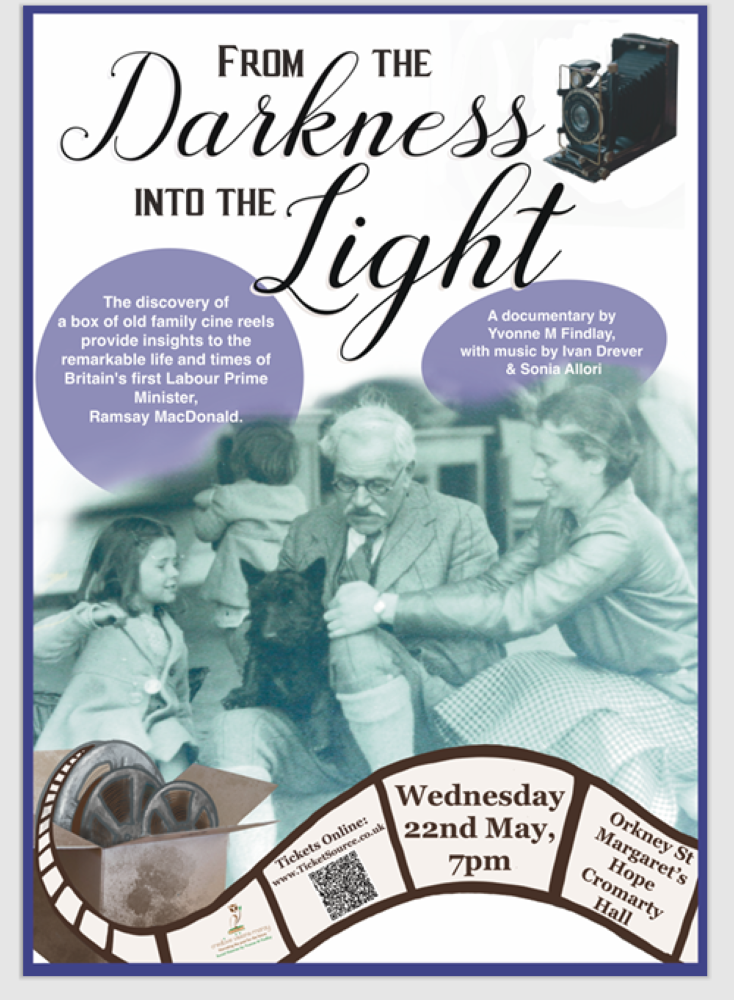 film poster for From the Darkness into the Light with Ramsay MacDonald and film reels