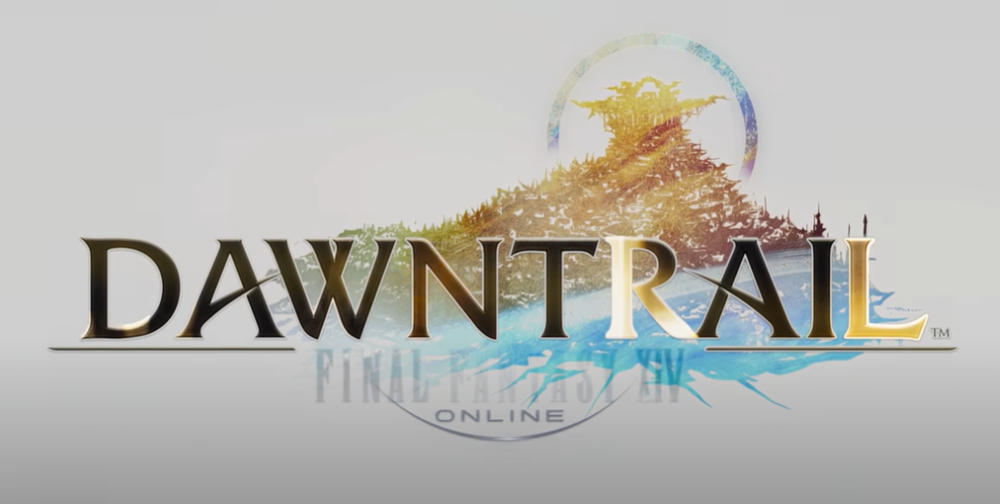 end title screen of Dawntrail with the golden city