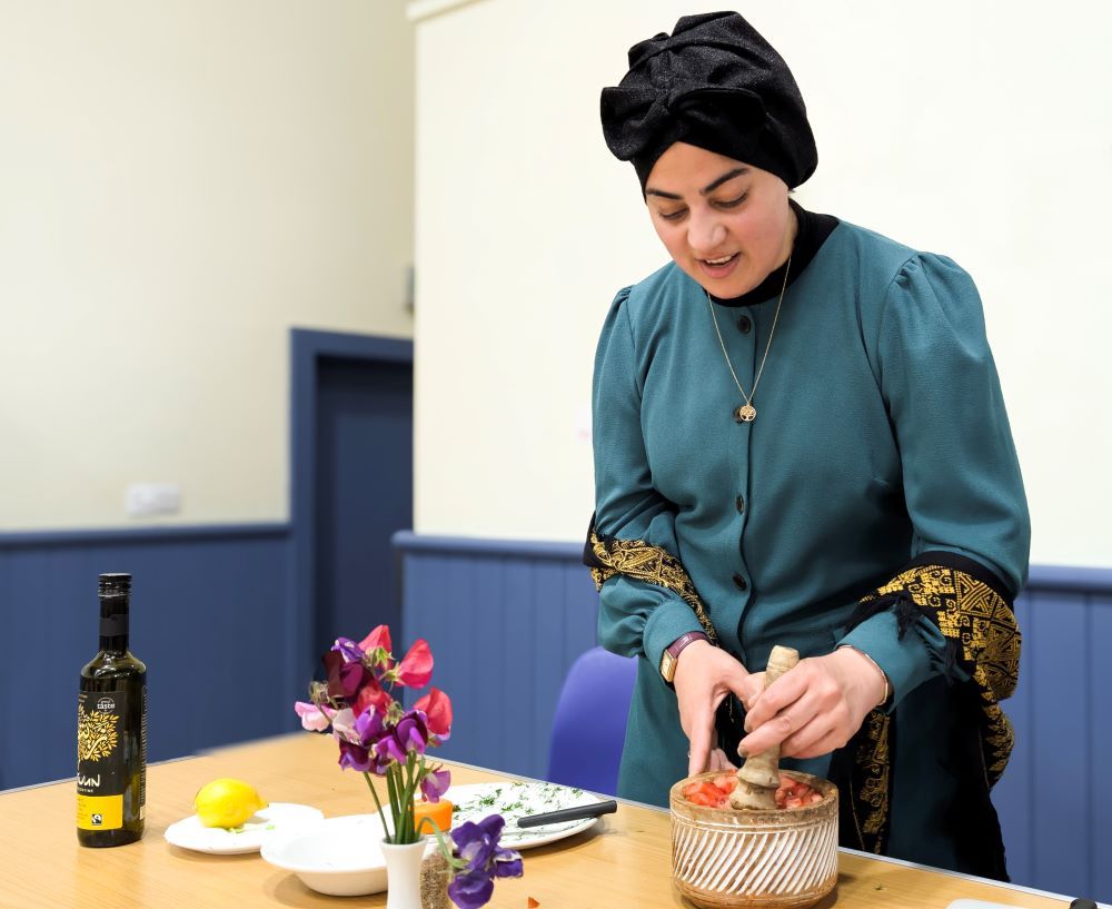 Diline busy preparing the food