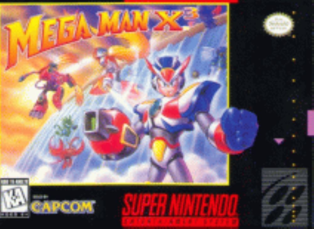 cover art of Megaman X3 featuring Megaman in various poses