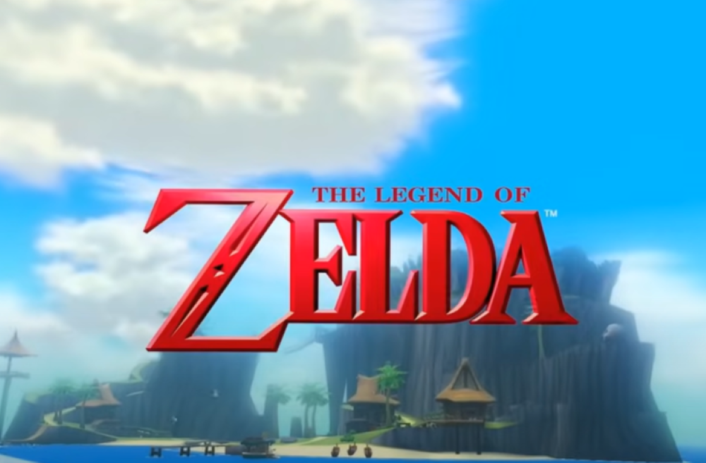 title screen with an island and buildings