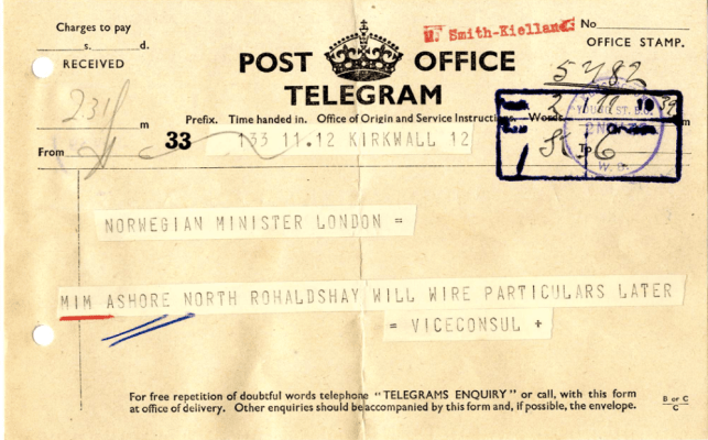 telegram Orkney 1939 – The story of S/S Wanja & M/V Mim