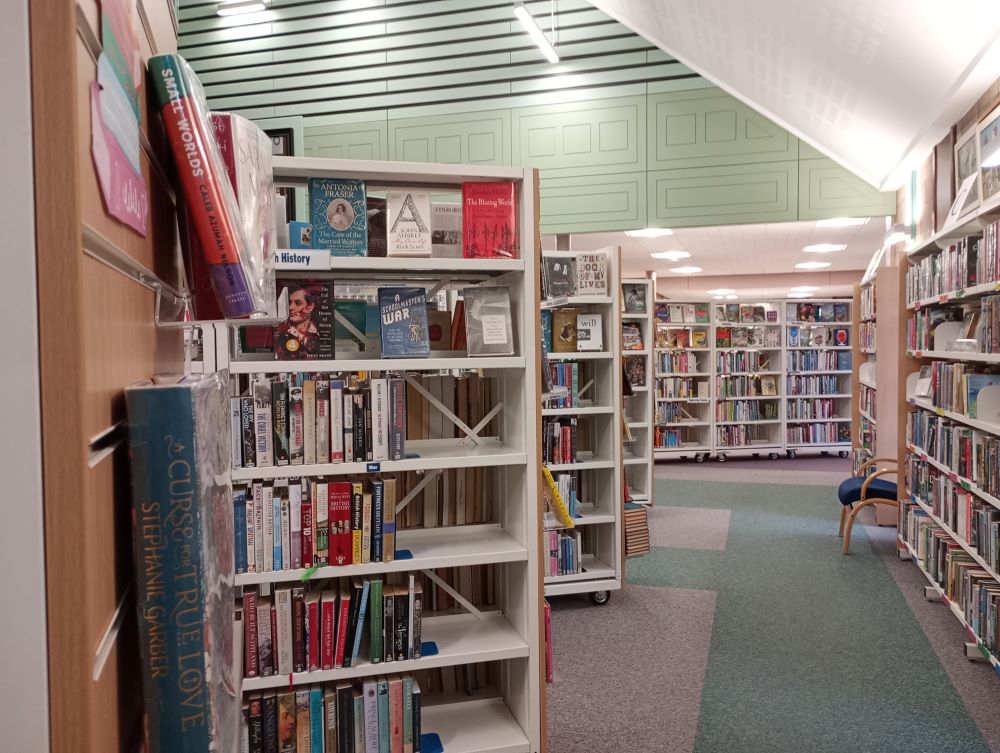shelves full of books in the Orkney Library Kirkwall