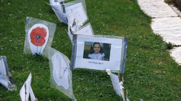 some of the names of those killed which are pinned out every weekend on the Kirk Green in Orkney