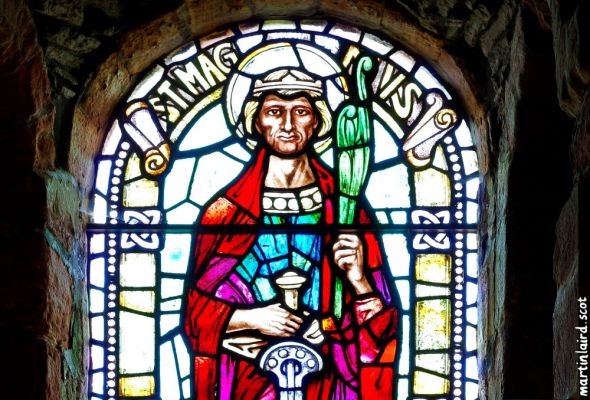 a stained glass window in St Magnus Cathedral of St Magnus