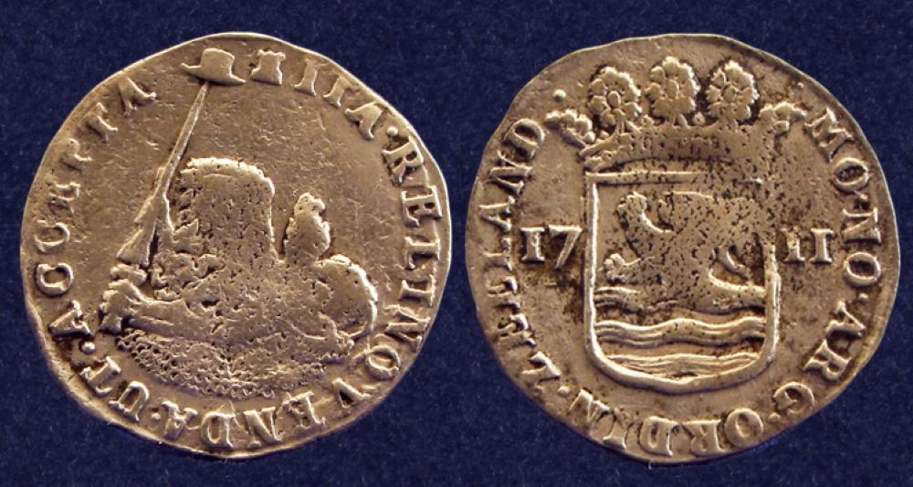Zeeland, Hoedjesschelling (6 stuivers), struck 1711. Recovered from the VOC shipwreck 'de Zuytdorp'.