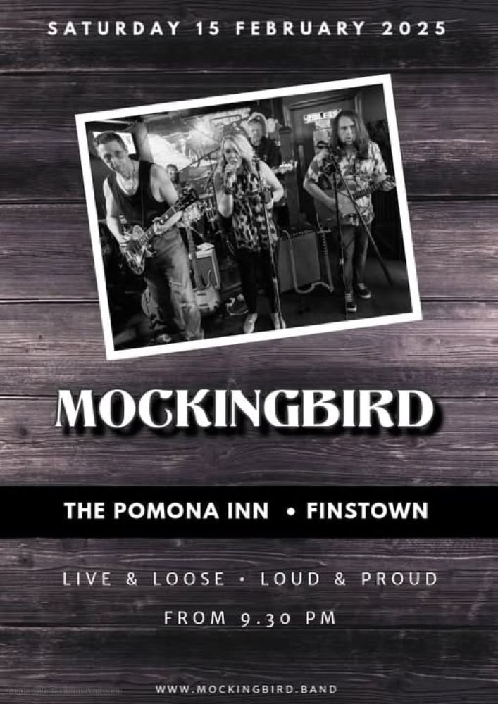 a poster for the band Mockingbird at the Pomona Inn