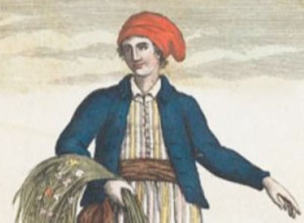 Jeanne Barre in sailor's clothes of the 18th century