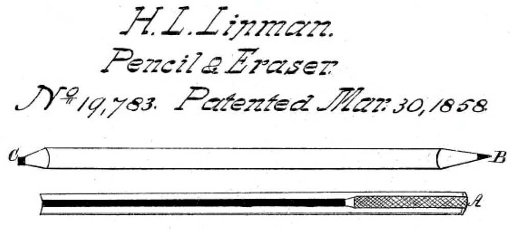 the patent for Linman's pencil with attached eraser