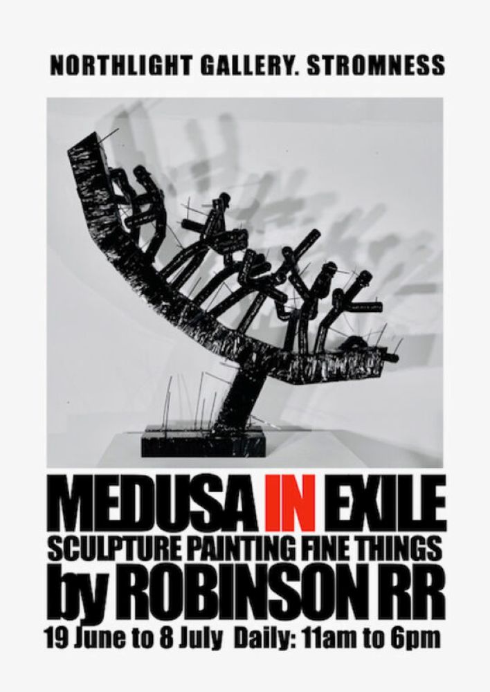 poster features Robinson RR sculpture representing people in a boat