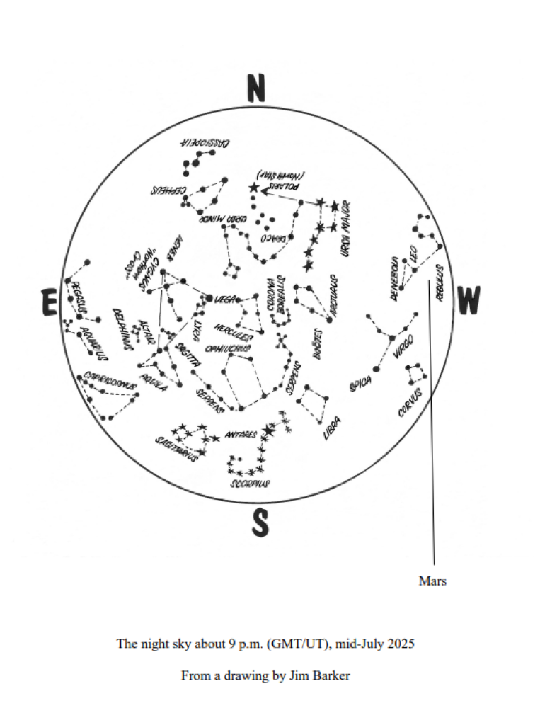 map of the night sky in July