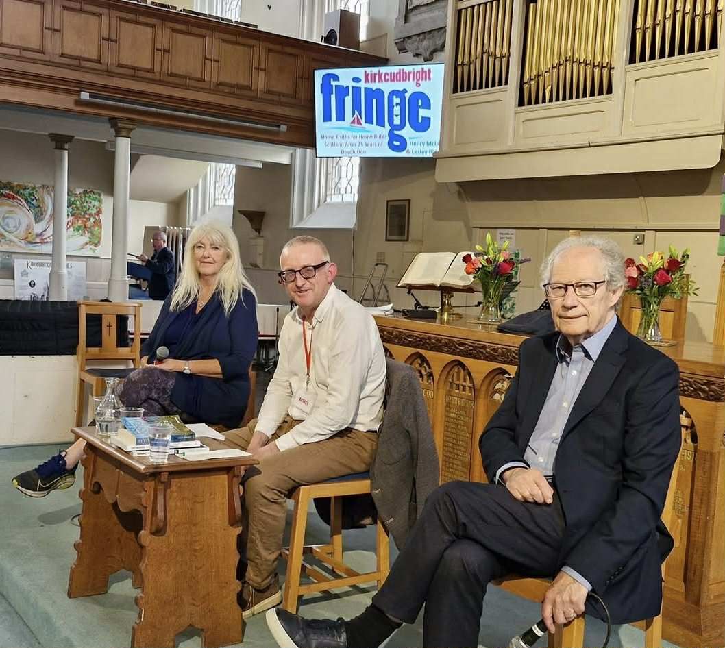left to right Lesley Riddoch, Alec Ross, Henry McLeish