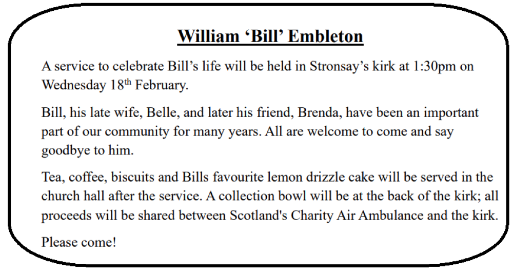 William ‘Bill’ Embleton Memorial Service