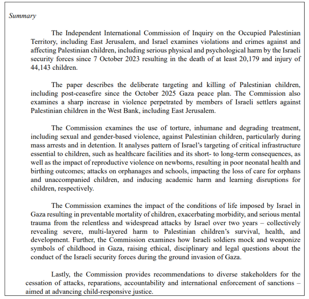 “The evidence shows that Palestinian children have been deliberately targeted and killed by the Israeli security forces”