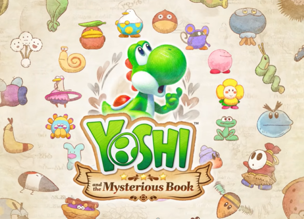 title screen with Yoshi in the centre of spiralling creatures