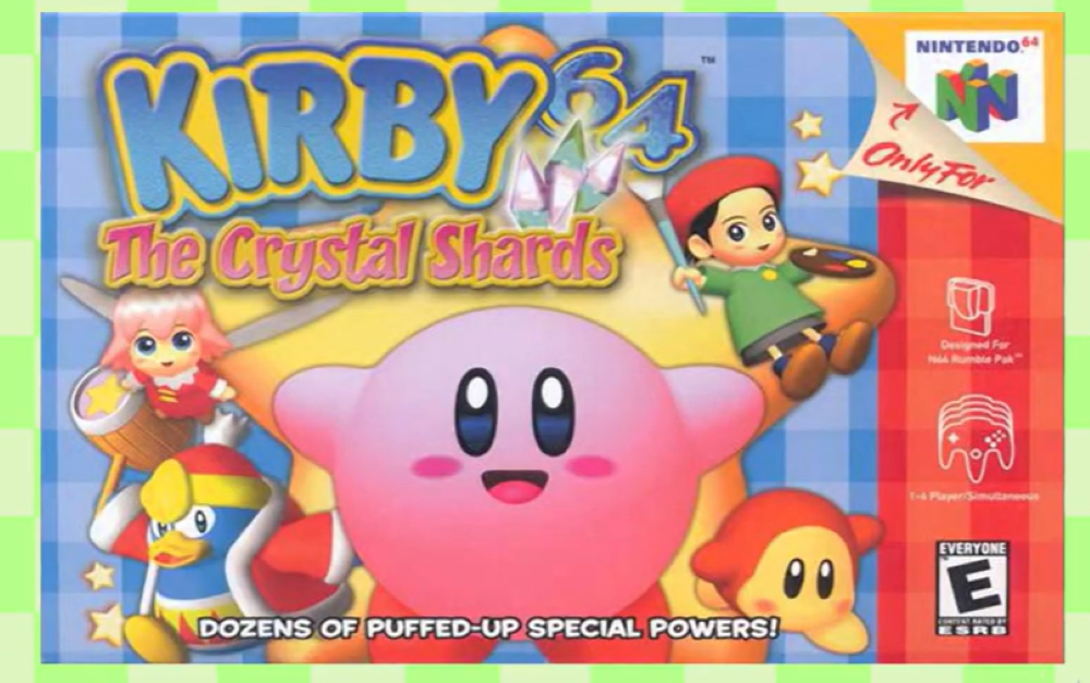 title screen of Kirby 64 featuring a very large Kirby